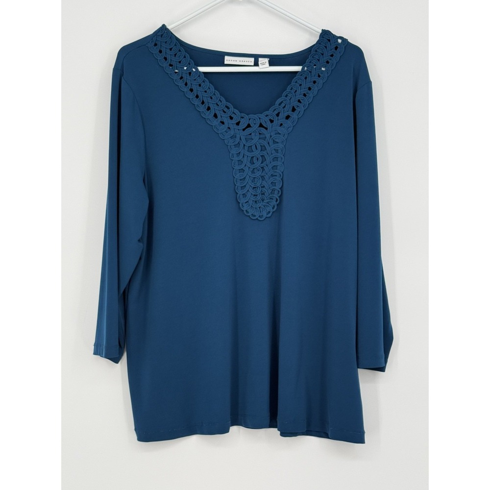 Susan Graver Women's Vneck 3/4 Sleeve Top XL